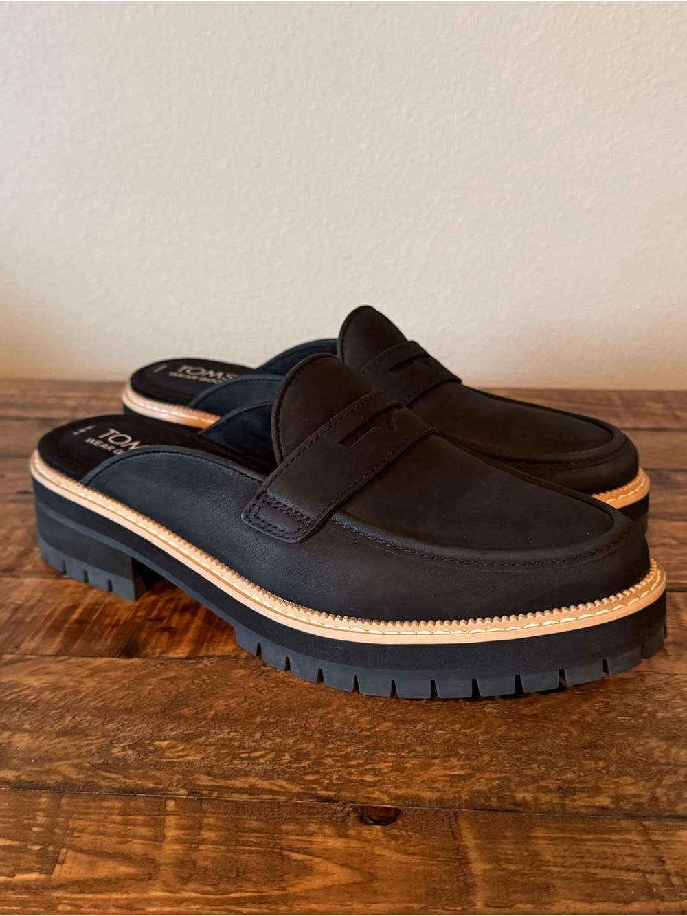 Toms Cara Lug-Sole Penny Slip-On Mule with Tan Welt - Picture 3 of 7